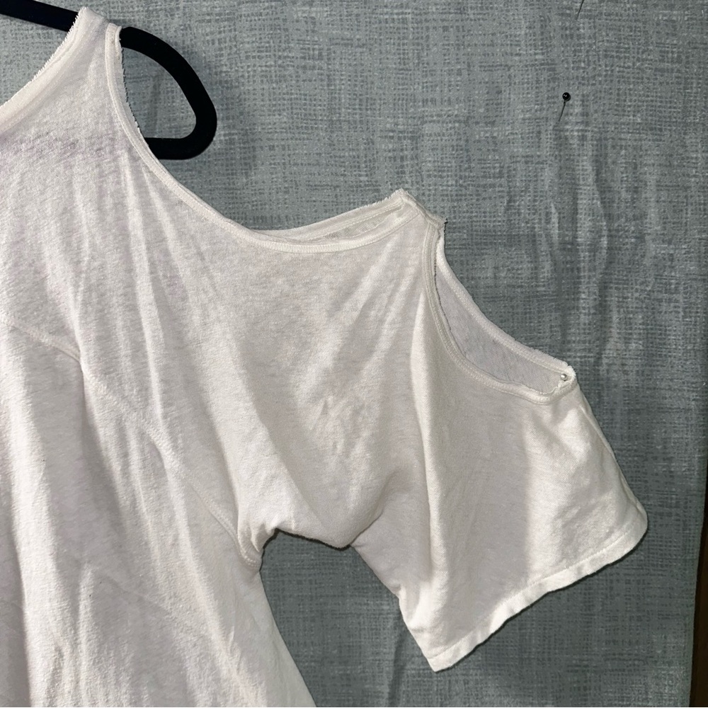 Free people we the free White linen blend cold Shoulder slouchy T-shirt Petite S - Picture 3 of 8